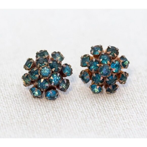 Vintage Art Deco Rhinestones Floral Elegant Screwback Earrings - H1 - Picture 1 of 2